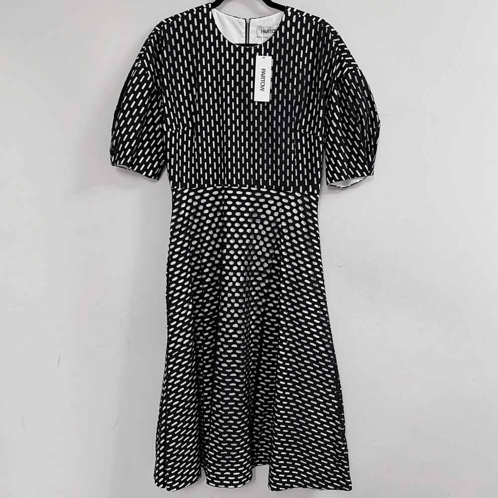 Partow Amelia Laser Cut Cotton Poplin Midi Dress 10 USA Made